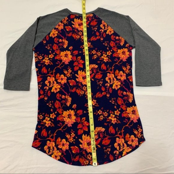 LuLaRoe floral, hard to find, Randy Baseball shirt, XS blue and orange print top - Picture 9 of 10